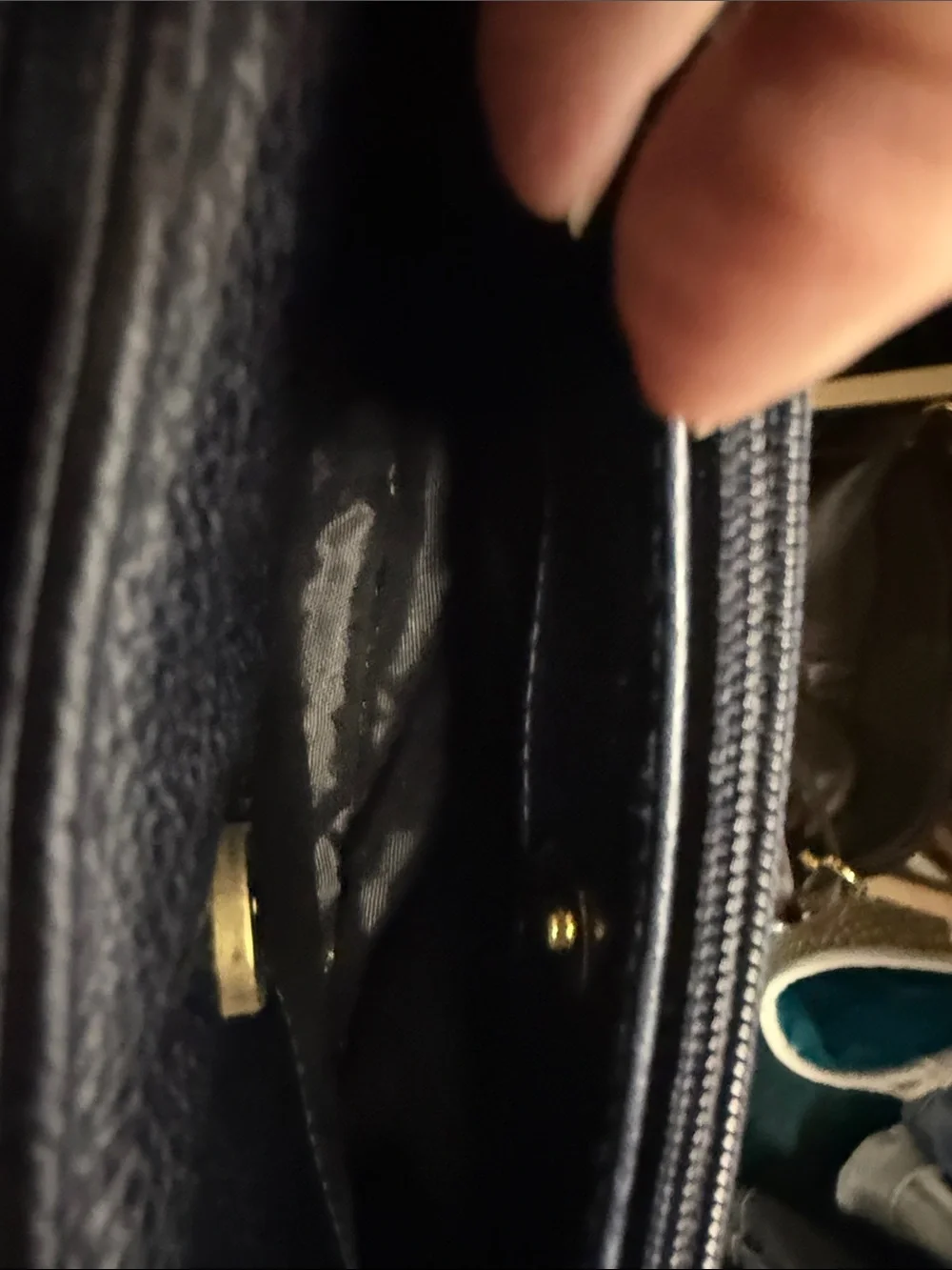 Susan Gail Navy Leather Shoulder Bag with Gold Accents